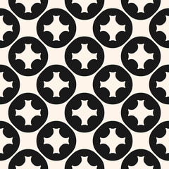 Vector geometric seamless pattern with carved circular shapes, crosses. Tiling texture. Abstract monochrome background, repeat tiles. Square design element for decor, ceramic, textile, manufacturing