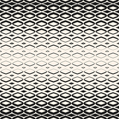 Vector halftone geometric seamless pattern with smooth diamond shapes, carved grid. Hipster fashion background. Monochrome texture with gradient transition effect. Repeat design for decor, prints