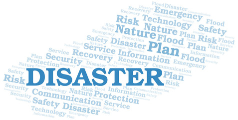 Fototapeta premium Disaster typography vector word cloud.