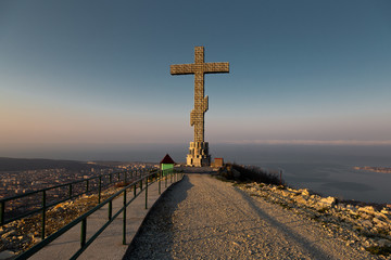 Cross on the mountain in Russia 