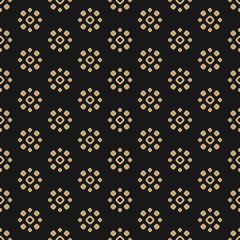 Golden floral seamless pattern. Elegant abstract background with flower shapes, circles, dots. Luxury black and gold texture. Dark stylish repeat design for decor, fabric, prints, wrapping, covers