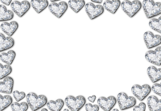 heart shaped diamonds frame on white background