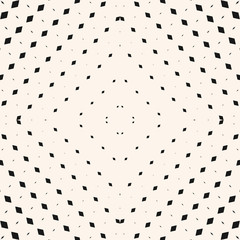 Vector abstract geometric seamless pattern with small fading rhombuses, diamond shapes, radial halftone transition in square form. Trendy black and white graphic background. Monochrome repeat texture