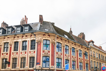 Fototapeta na wymiar LILLE, FRANCE - October 11, 2019: antique building view in Old Town Lille, France