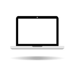 Laptop black gray icon in trendy flat style with shadow isolated on white background. Computer symbol for your web site design or logo or app or UI. Vector illustration, EPS10.