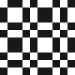 Vector monochrome checkered geometric seamless pattern with squares, repeat tiles. Abstract black and white minimal chequered texture. Simple modern minimalist background. Design for decor, covers