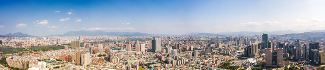 Fototapeta na wymiar This is a view of the Banqiao district in New Taipei where many new buildings can be seen, the building in the center is Banqiao station, Skyline of New taipei city