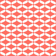 Fototapeta premium Vector mesh seamless pattern. Simple geometric texture in trendy colors, living coral and white. Elegant ornament with curved lattice, grid, net. Abstract repeat background. Colorful summer design