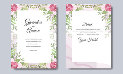 Fototapeta na wymiar Wedding invitation card template with beautiful floral leaves Premium Vector