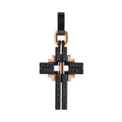 Men's cross pendant in pink gold with black ceramic and black diamonds isolated on white background