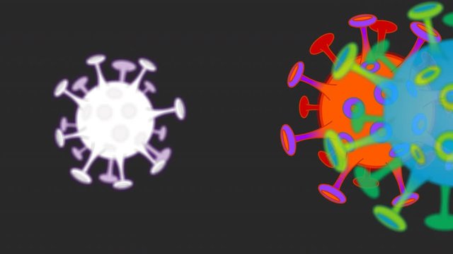 Colorful virus cells. Transparent blue, red, white coronavirus, COVID 19, corona, sars, disease bacterium molecules. Move, mobil microscopic bacterias. 2D 4K medical animation video
