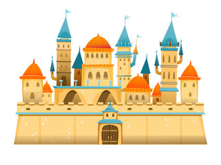 Cute cartoon castle. FairyTale cartoon castle. Fantasy fairy tale palace. Vector illustration.