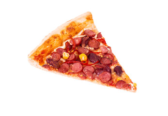 A slice pizza Mexico, isolated on white, top view with kapia and chili peppers