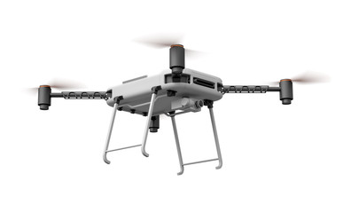 3d rendering of drone with working propellers isolated on white background