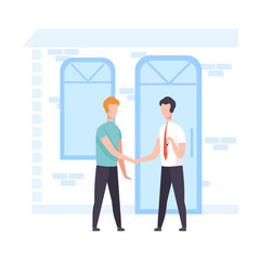 Male Broker Agent and Client Shaking Hands, Real Estate Deal Vector Illustration