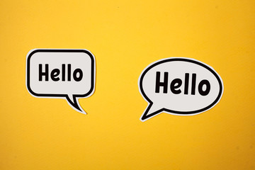 two white clouds with the inscription hello on a yellow background.