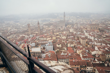 view of the centre of Florence from the dome of Florence from the dome on a foggy day