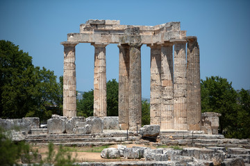 Nemea, Greece, July 27, 2016: The temple of Zeus in the ancient Nemea archeological site,...