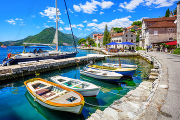 Fototapeta na wymiar Marina of Perast town, Bay of Kotor, Montenegro