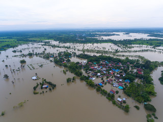 Sakon Nakhon, Thailand - August 3, 2017: Water flood at Sakon Nakhon, Thailand