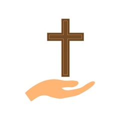 Hands with Cross vector illustration, Easter line design icon