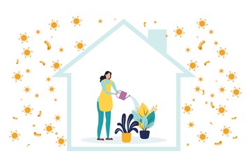 Home quarantine. Crown Virus (Covid 19) campaign to stay home. lifestyle that you can do at home to stay healthy. Vector flat design