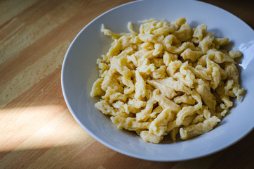 A bowl of homemade spaetzle

