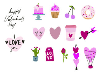 Valentine's day icon collection in flat design style.