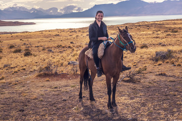 Man horse riding in Patagonia