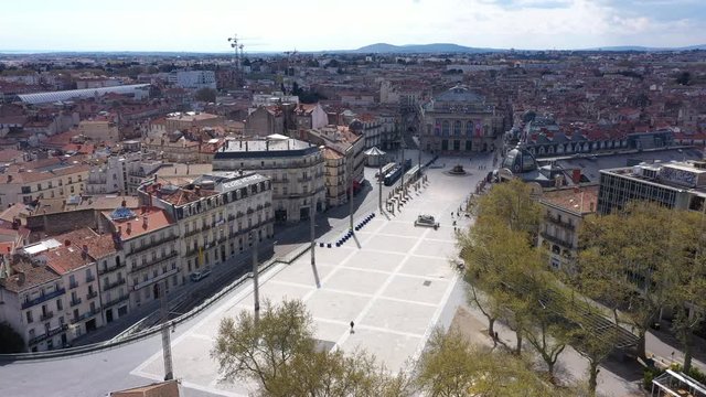Sunny aerial view over Montpellier comedy area lockdown pandemic historical monuments