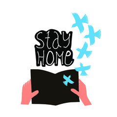 Stay home. People hug sitting. Quarantine. Vector illustration.