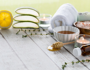 A close up view of several alternative natural remedies used in holistic therapy treatments.