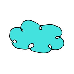Blue summer cloud on a white background. Vector doodle