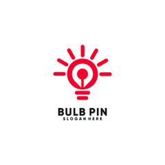 Place marker and lightbulb logo template. Point and pin with idea bulb vector design. Pointer and spot with light illustration