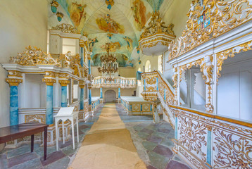 Amazing interior of baroque and rococo style church - Apriku church - in Latvia, Kurzeme