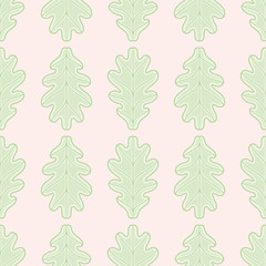 Symmetric oak leaf seamless vector pattern. Lobed foliage illustration background.