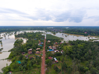 Sakon Nakhon, Thailand - August 3, 2017: Water flood at Sakon Nakhon, Thailand
