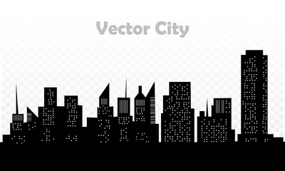 Building and City, City scene on night time. Vector illustration.