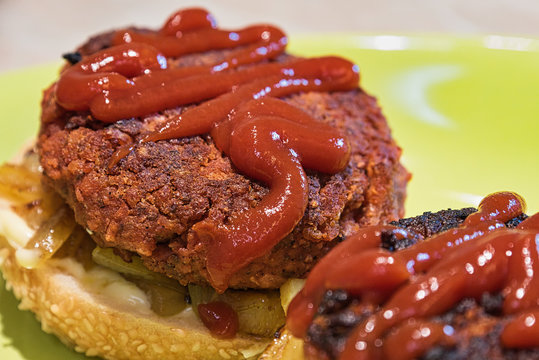 Homemade Vegan and gluten free hamburger, close-up burger image