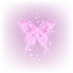Glowing background with neon purple butterfly on white background

