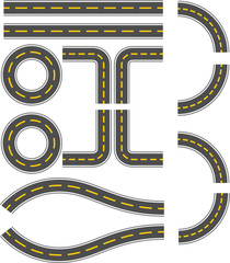 Template set of straight asphalt roads. Seamless road background