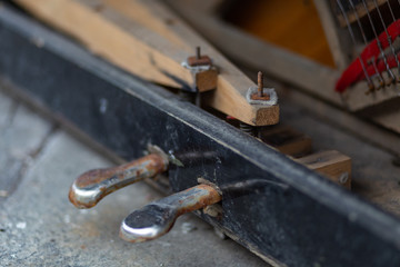 pedal of old piano closeup