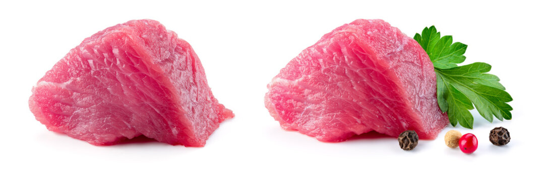 Meat piece. Meat. Raw fresh meat piece. Beef isolated. Meet slice. Fresh beef on white background. Full depth of field.