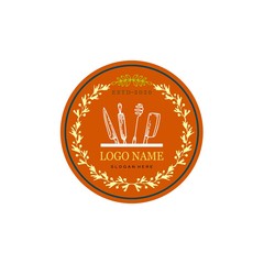 Restaurant logos, kitchen utensils with frames and insulated white background