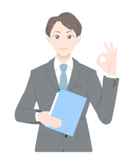 OK　ポーズ　書類　ビジネス　スーツ　男性　上半身