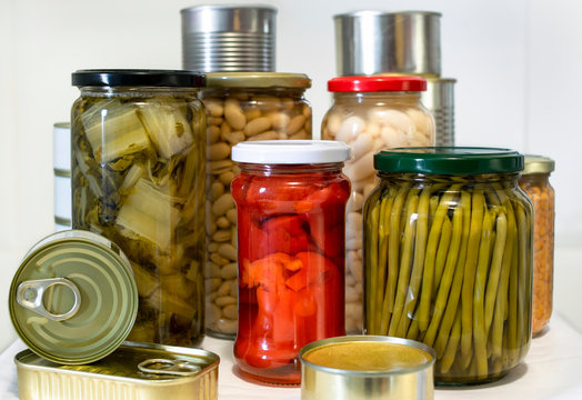 Imperishable food. Canned vegetables, fish, meat, for a balanced diet during confinement
