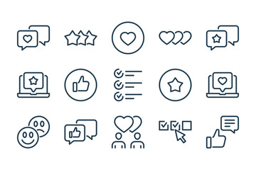 Feedback and Testimonials related line icon set. Review and Rating outline vector icons.
