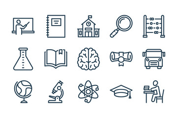 School and Education line icons. Knowledge and eLearning vector linear icon set.