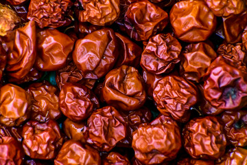 Close Up of Red dried jujube. Ziziphus mauritiana, also known as Chinese date, ber, Chinee apple,...