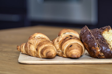Homemade Chocolate Croissant Pastry with chocolate cake